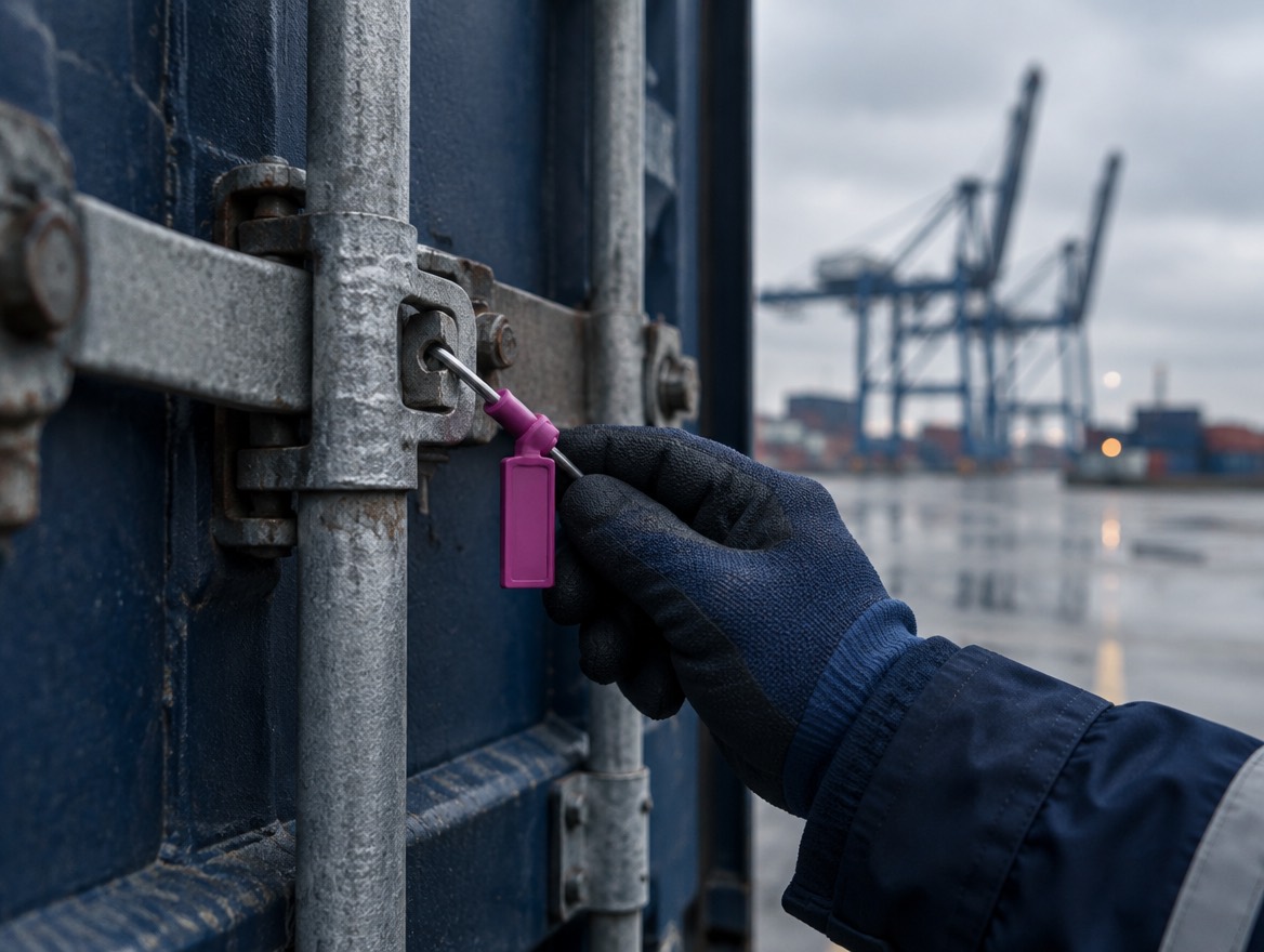 Security seal placed on the doors of a container